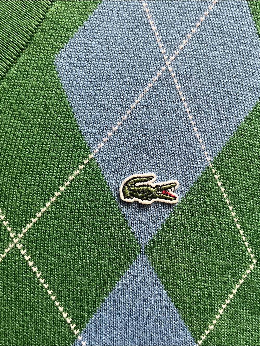 Lacoste Cotton Green V-Neck Argyle Diamond Sweater Mens Size XXL - Picture 4 of 7